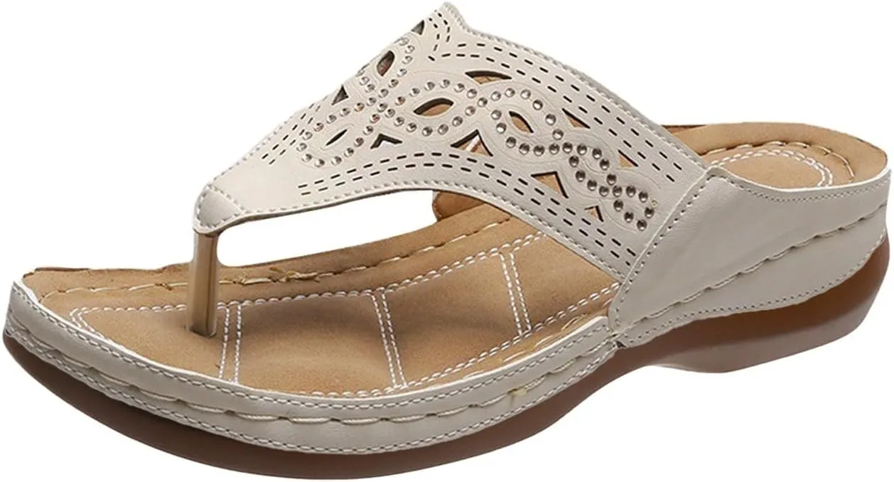2025 Soft Bottom Orthopedic Flip Flops Comfort Orthotic Casual Women Sandals with Arch Support Womens Flip Flops (Khaki, 6)