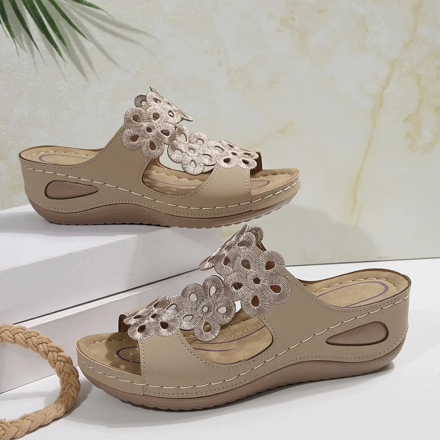 2025 Summer Orthopedic Sandals Womens Arch Support Flower Wedge Shoes Dressy Casual Open Toe Walking Slides