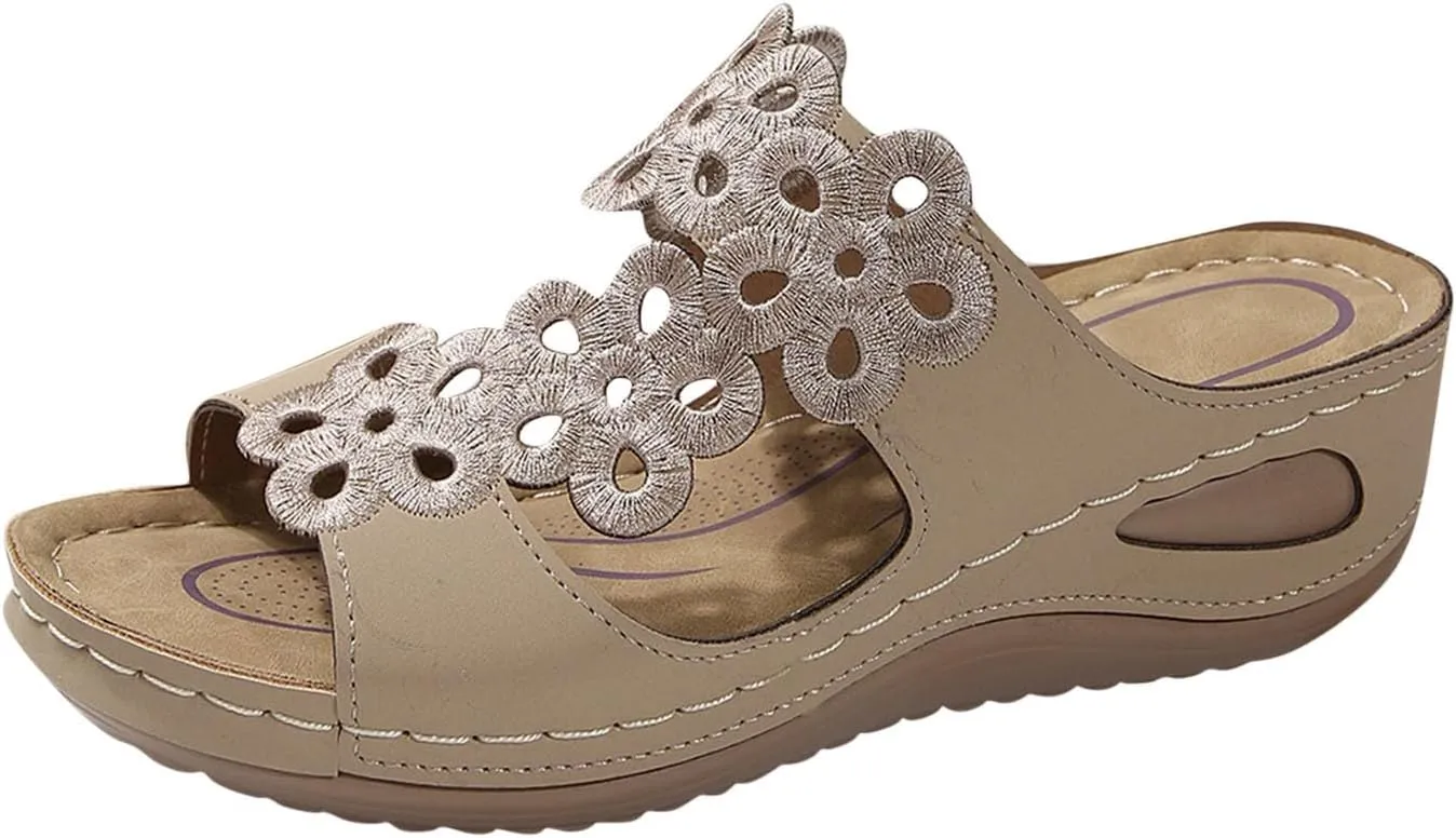 2025 Summer Orthopedic Sandals Womens Arch Support Flower Wedge Shoes Dressy Casual Open Toe Walking Slides