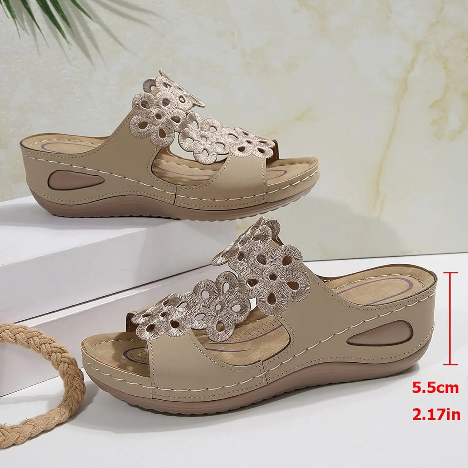 2025 Summer Orthopedic Sandals Womens Arch Support Flower Wedge Shoes Dressy Casual Open Toe Walking Slides