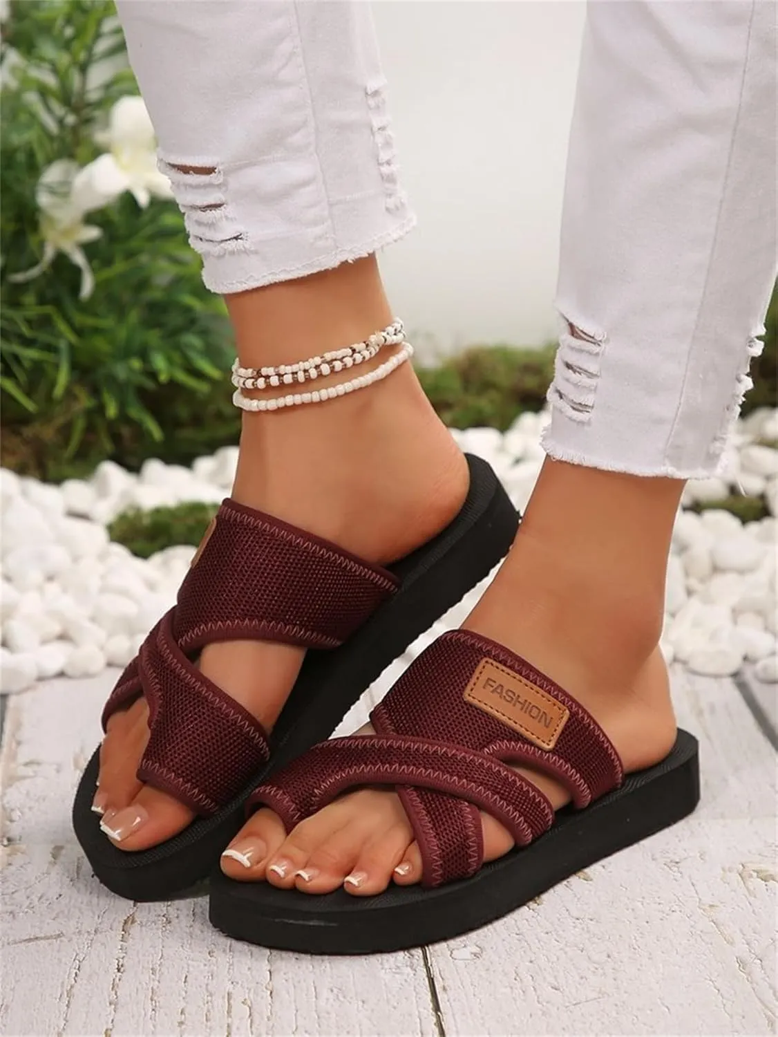 2025 Women's Summer Sandals Extra Wide Mesh Slides, Dressy Summer Flats Orthopedic Support Airflow Design Beach Walking Shoes