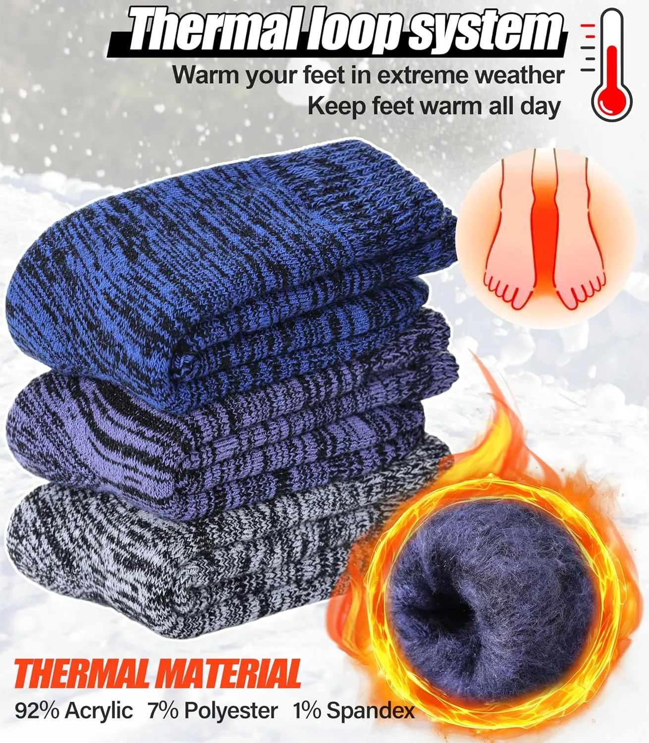 3 Pairs Thermal Boot Socks for Women Men Ski Thick Winter Warm Insulated Heated Socks for Extreme Cold Weather