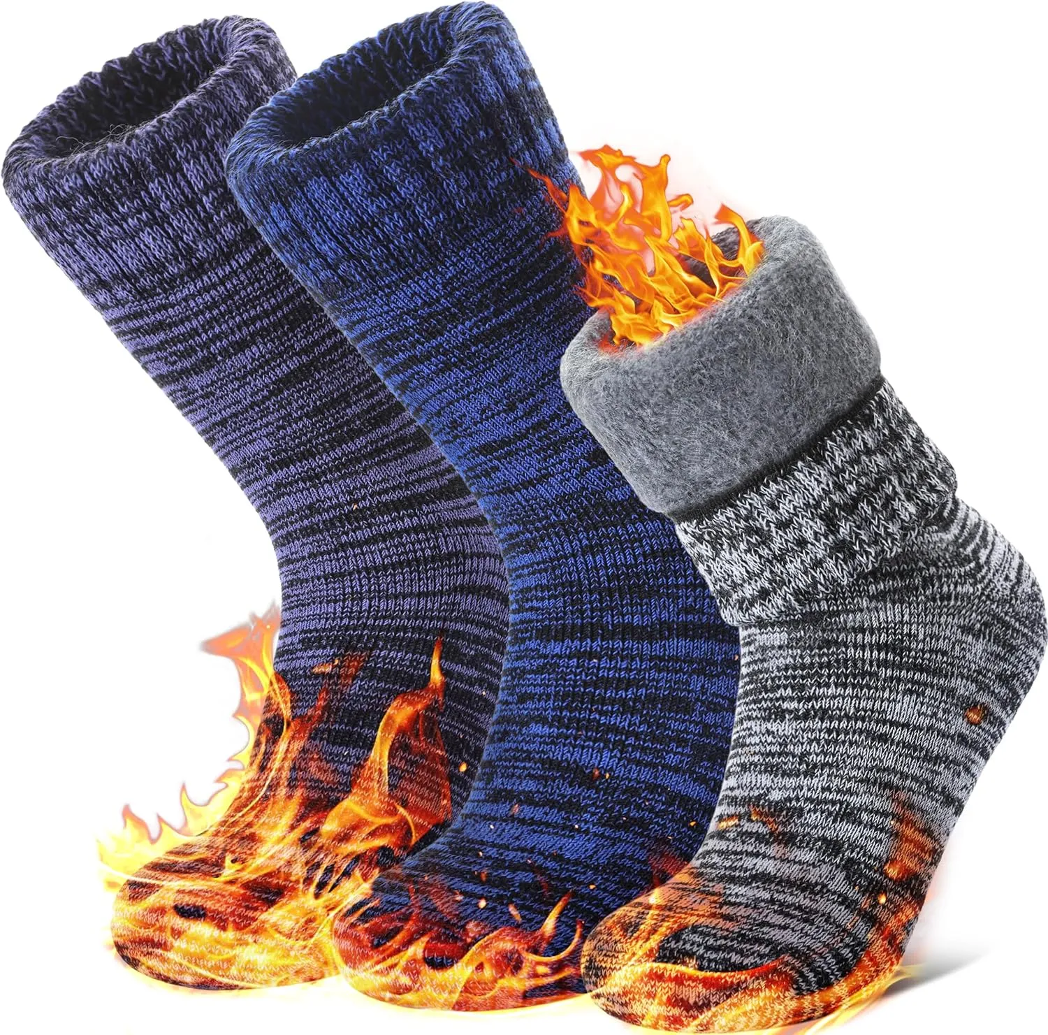 3 Pairs Thermal Boot Socks for Women Men Ski Thick Winter Warm Insulated Heated Socks for Extreme Cold Weather