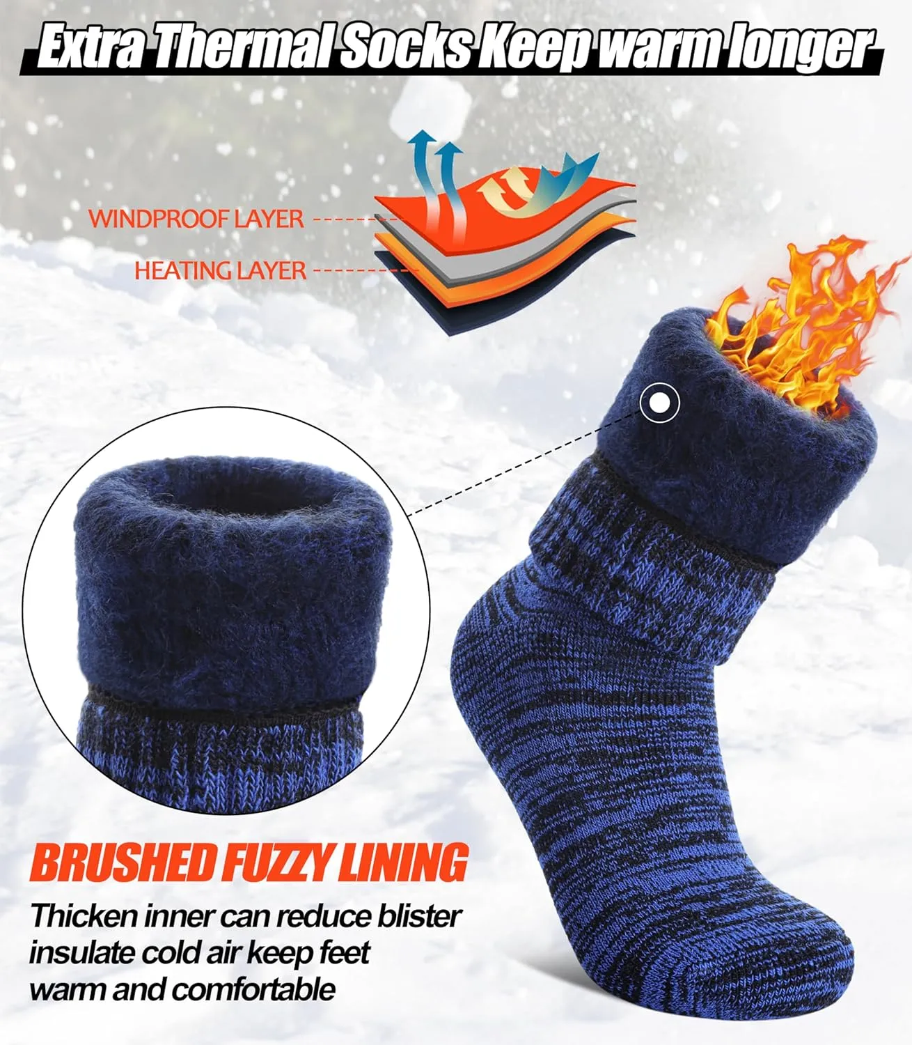 3 Pairs Thermal Boot Socks for Women Men Ski Thick Winter Warm Insulated Heated Socks for Extreme Cold Weather