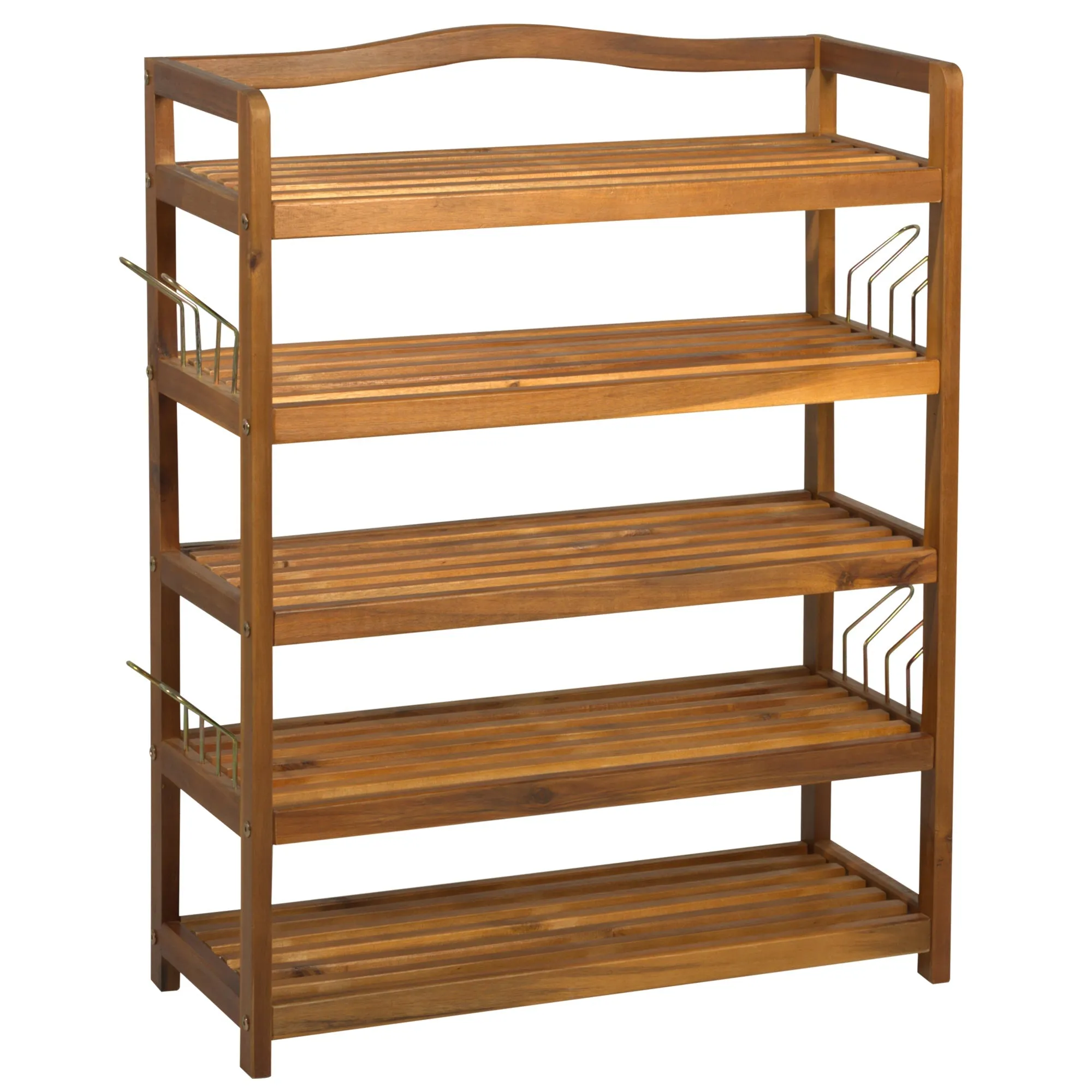5-Tier Shoe Rack Acacia Wooden Shoe Storage Organiser with Hangers Holds up to 24 Pairs for Entryway Living Room 64 x 26 x 82 cm Teak