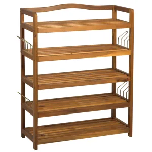 5-Tier Shoe Rack Acacia Wooden Shoe Storage Organiser with Hangers Holds up to 24 Pairs for Entryway Living Room 64 x 26 x 82 cm Teak
