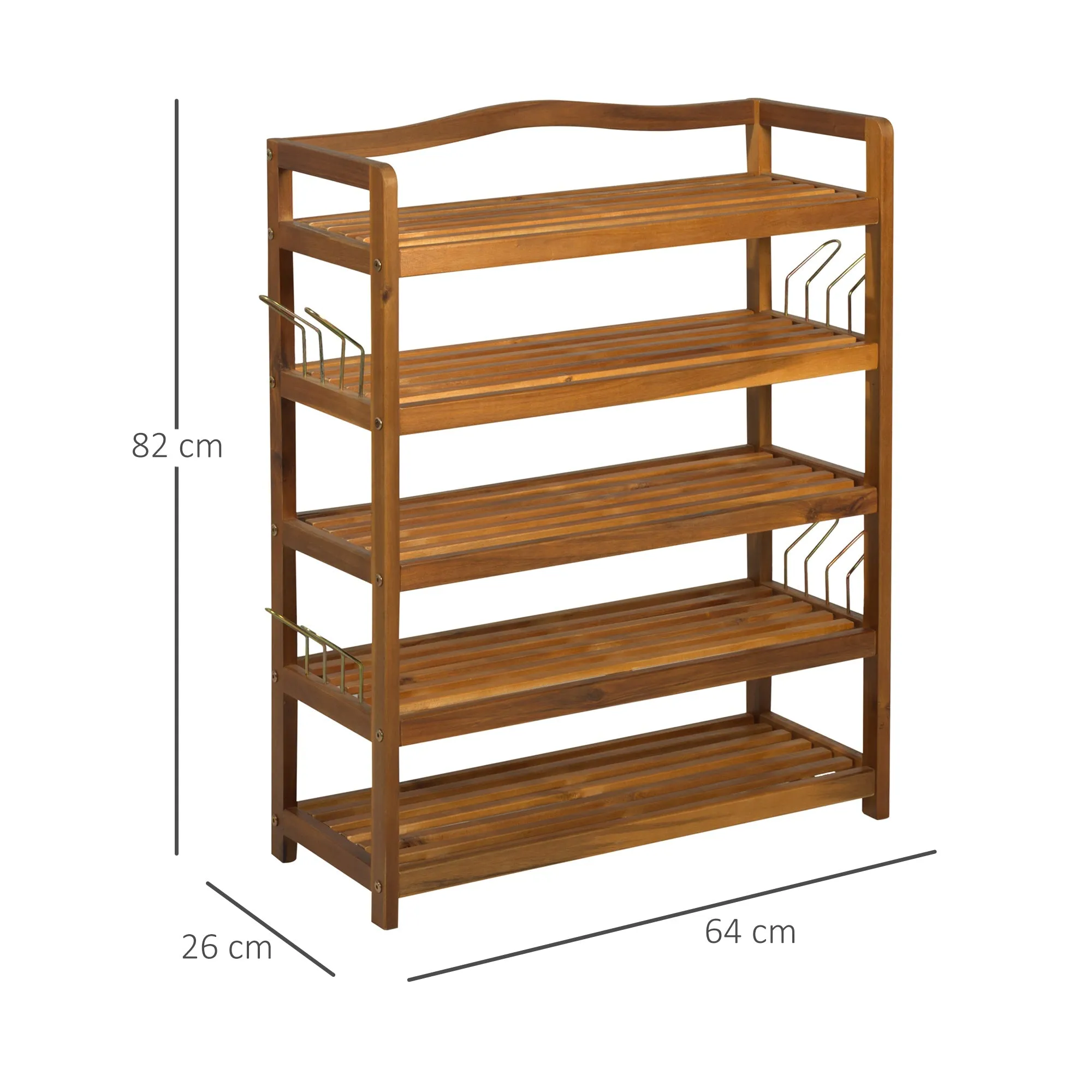 5-Tier Shoe Rack Acacia Wooden Shoe Storage Organiser with Hangers Holds up to 24 Pairs for Entryway Living Room 64 x 26 x 82 cm Teak