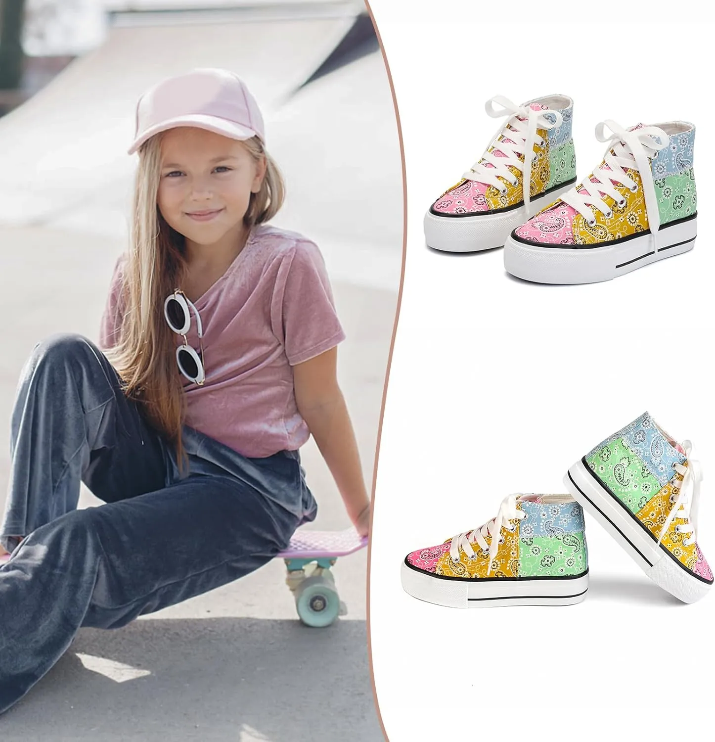 ANTLULU Girls?? Platform Canvas Shoes Low Top and High Top Canvas Sneakers Lace-up Fashion Casual Shoes for Girls
