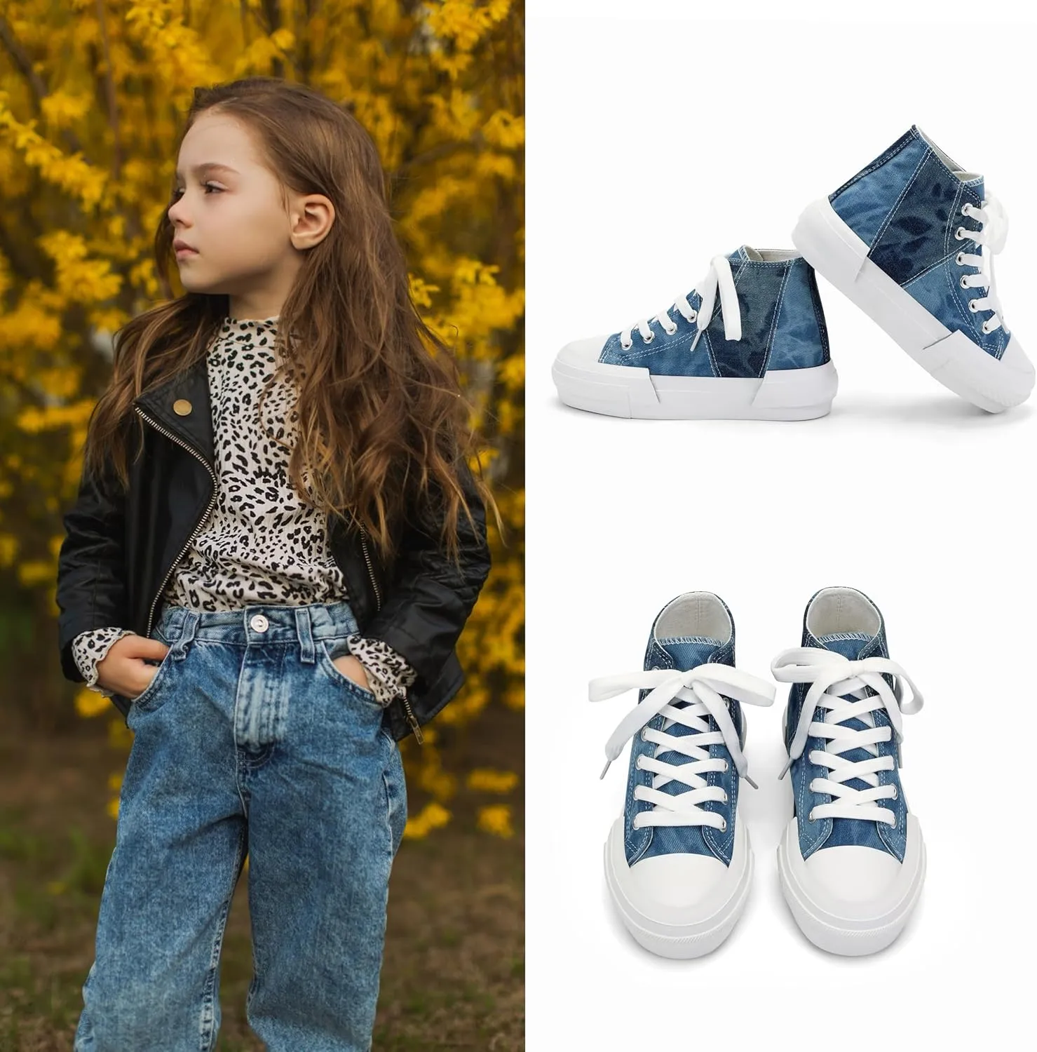 ANTLULU Girls??Platform Canvas Shoes Low Top and High Top Canvas Sneakers Lace-up Fashion Casual Shoes for Girls