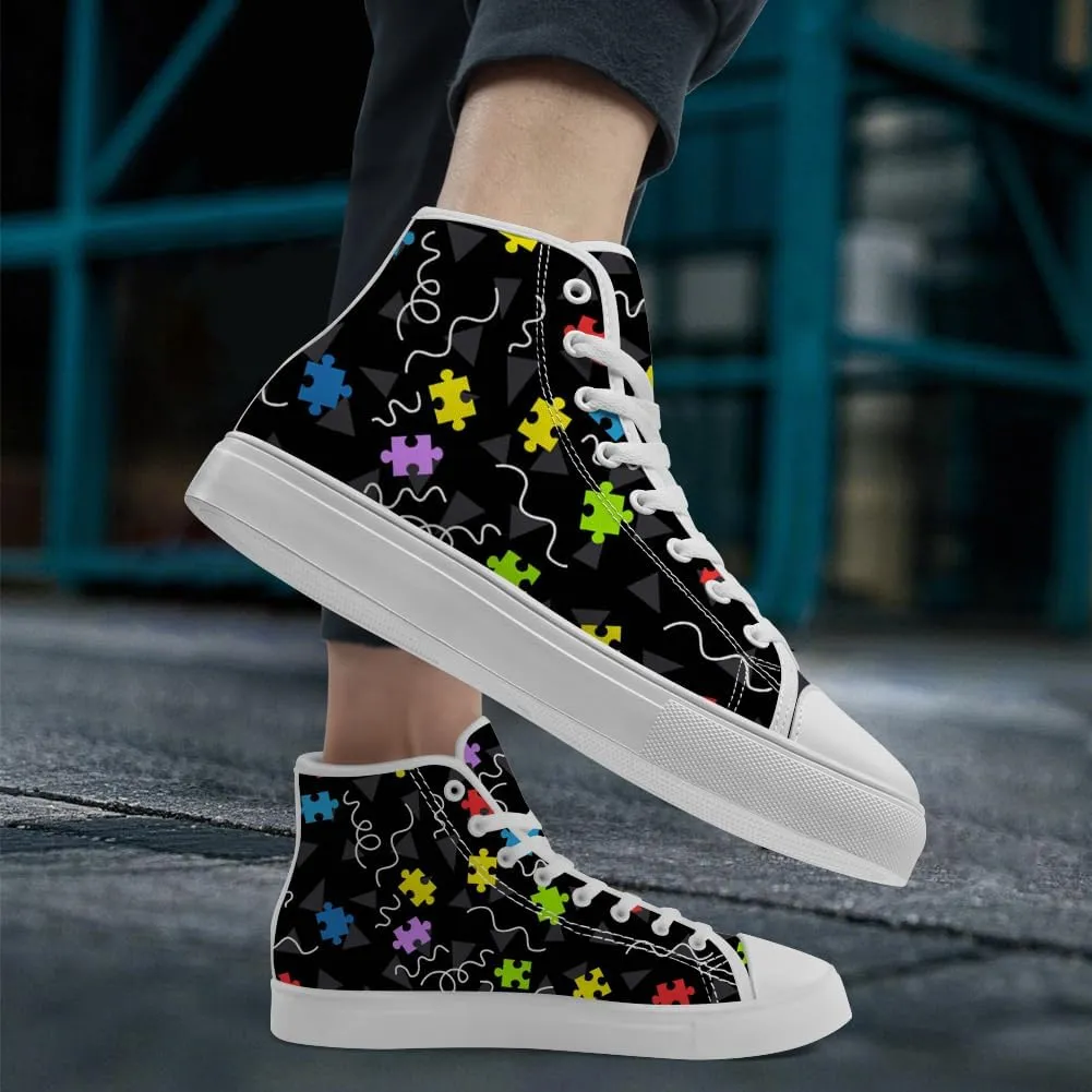 Autism Awareness High Top Shoes for Men Women Puzzle High Top Canvas Sneakers Casual Shoes Gifts for Dad Mom