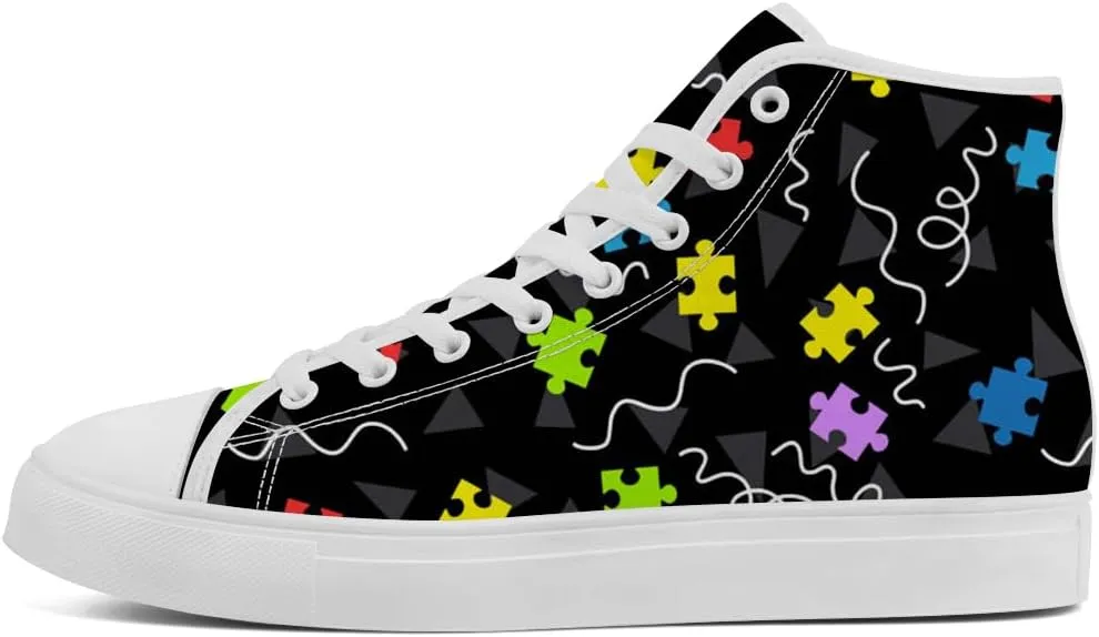 Autism Awareness High Top Shoes for Men Women Puzzle High Top Canvas Sneakers Casual Shoes Gifts for Dad Mom