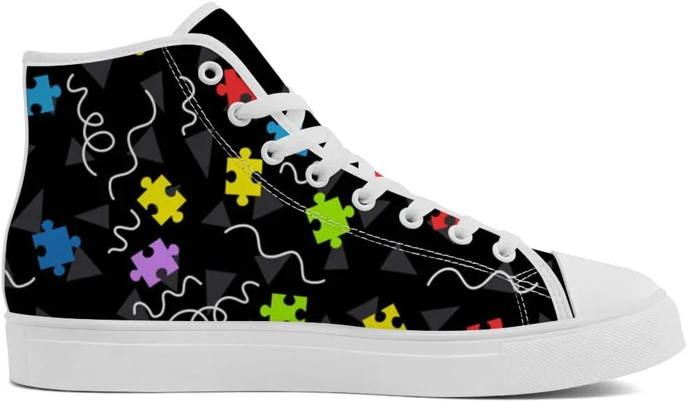 Autism Awareness High Top Shoes for Men Women Puzzle High Top Canvas Sneakers Casual Shoes Gifts for Dad Mom