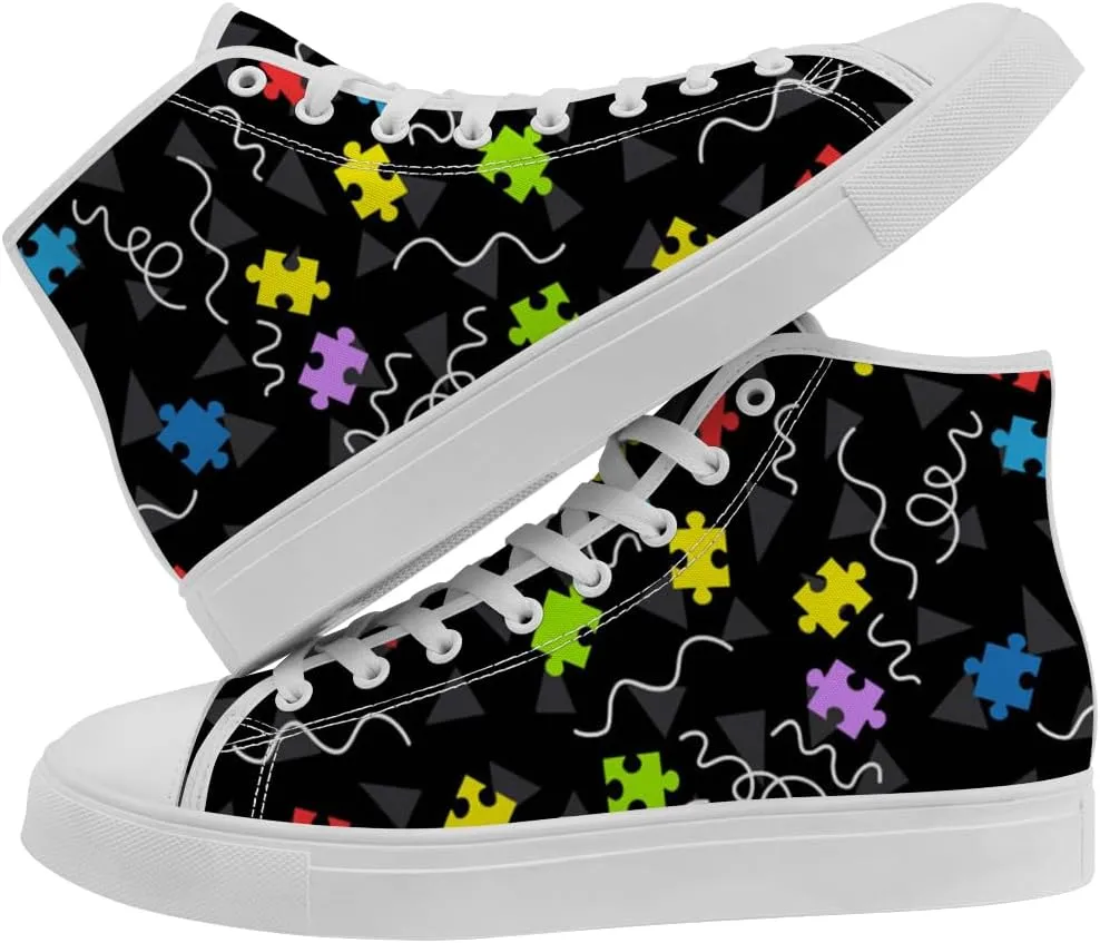 Autism Awareness High Top Shoes for Men Women Puzzle High Top Canvas Sneakers Casual Shoes Gifts for Dad Mom