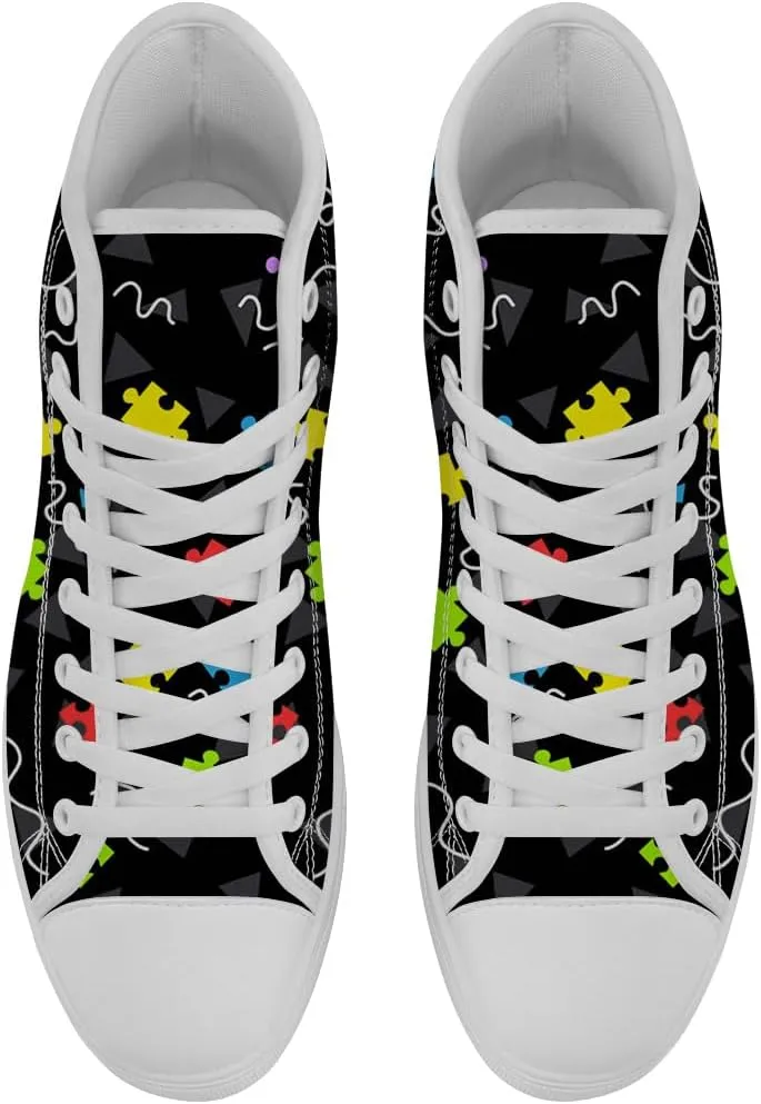 Autism Awareness High Top Shoes for Men Women Puzzle High Top Canvas Sneakers Casual Shoes Gifts for Dad Mom