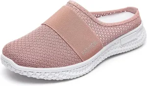 Backless Sneakers for Women Breathable Mesh Low Top Sneakers Cushion Slip-On Walking Tennis Shoes Orthopedic Lightweight Comfortable Summer Footwear Fashion Loafer Flats