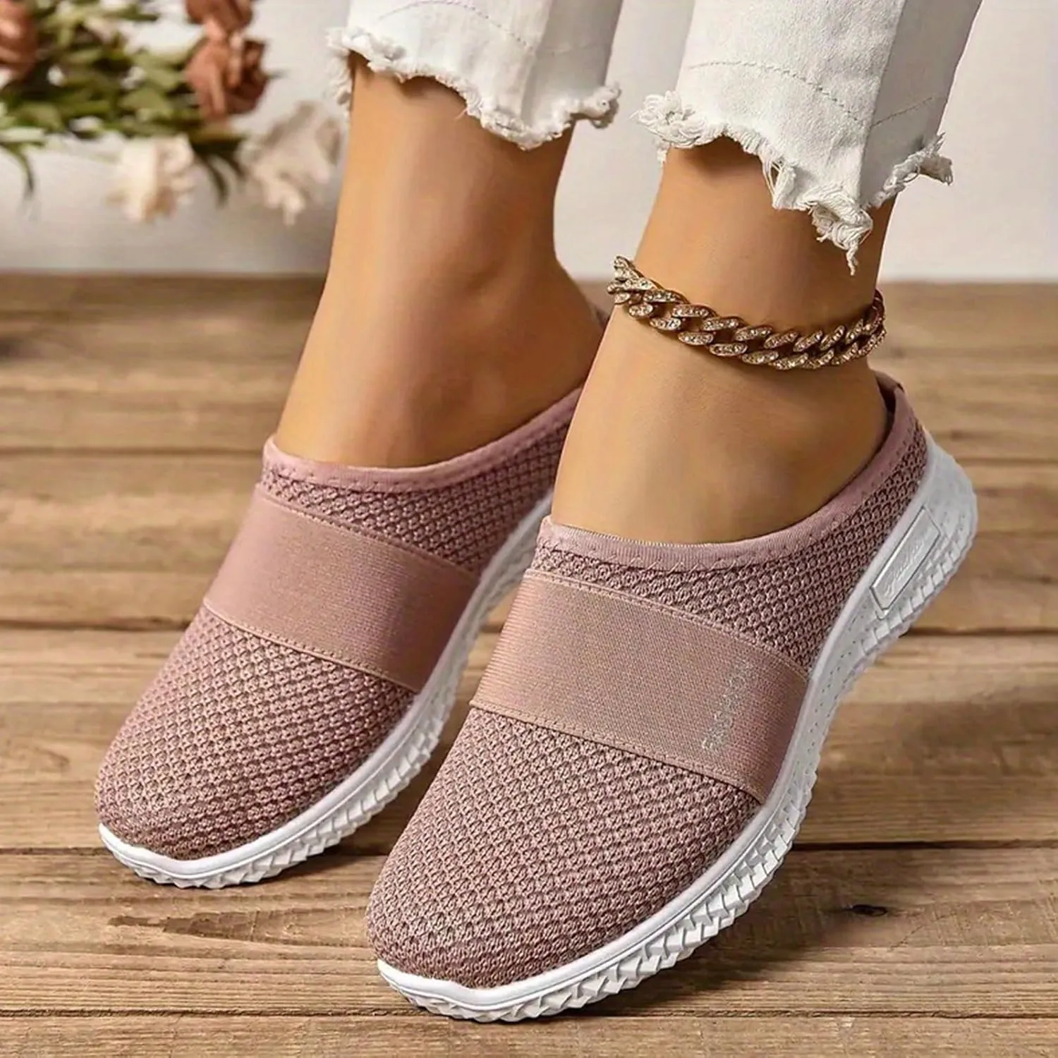 Backless Sneakers for Women Breathable Mesh Low Top Sneakers Cushion Slip-On Walking Tennis Shoes Orthopedic Lightweight Comfortable Summer Footwear Fashion Loafer Flats