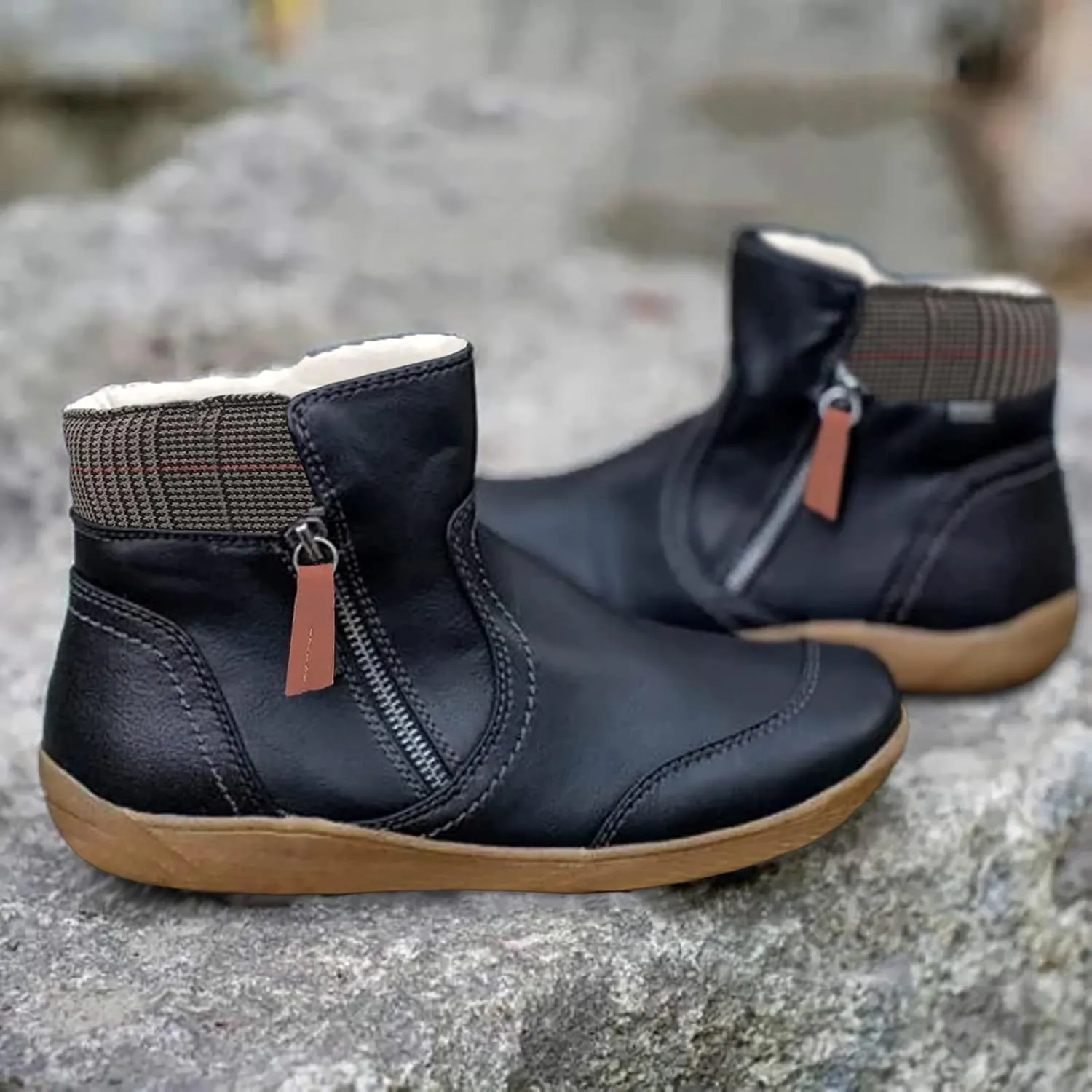 Barefoot Womens Winter Side Zipper Plush Lined Ankle Booties Non-Slip Walking Shoes for Men