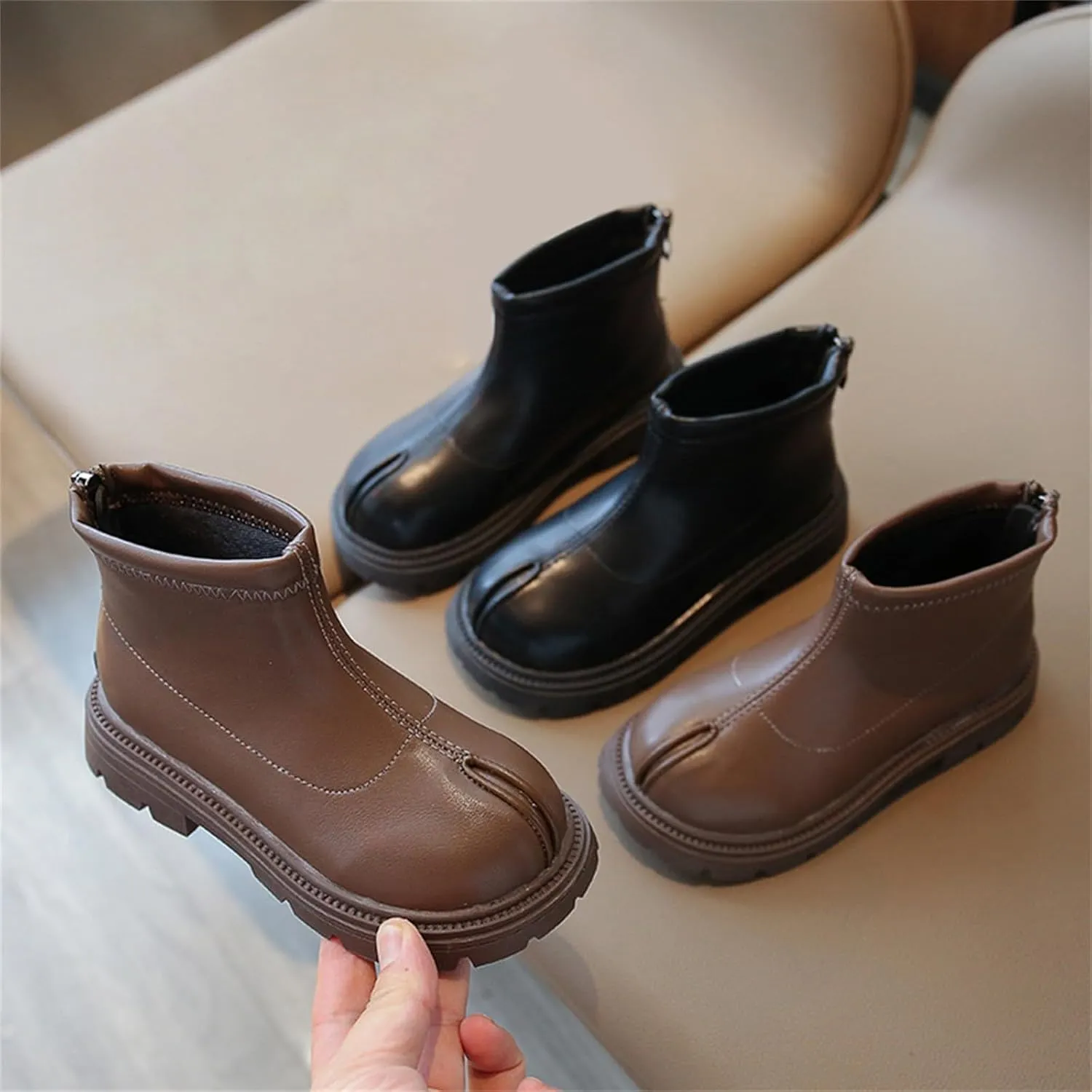 Black Platform Booties for Toddler Girls Front Zipper Cheer Shoes Outdoor Warm Non Slip Mary Jane Kids for Little Girls