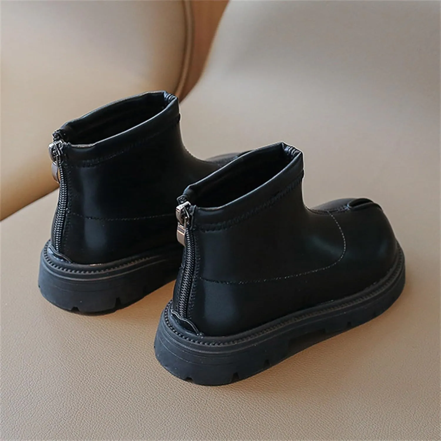 Black Platform Booties for Toddler Girls Front Zipper Cheer Shoes Outdoor Warm Non Slip Mary Jane Kids for Little Girls
