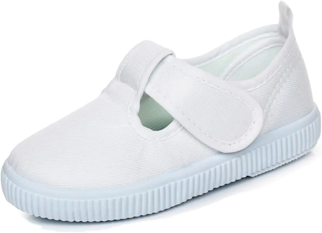 Boys Girls Canvas Sneakers Casual Low Top Slip On Flats Lightweight Comfy White Walking School Shoes