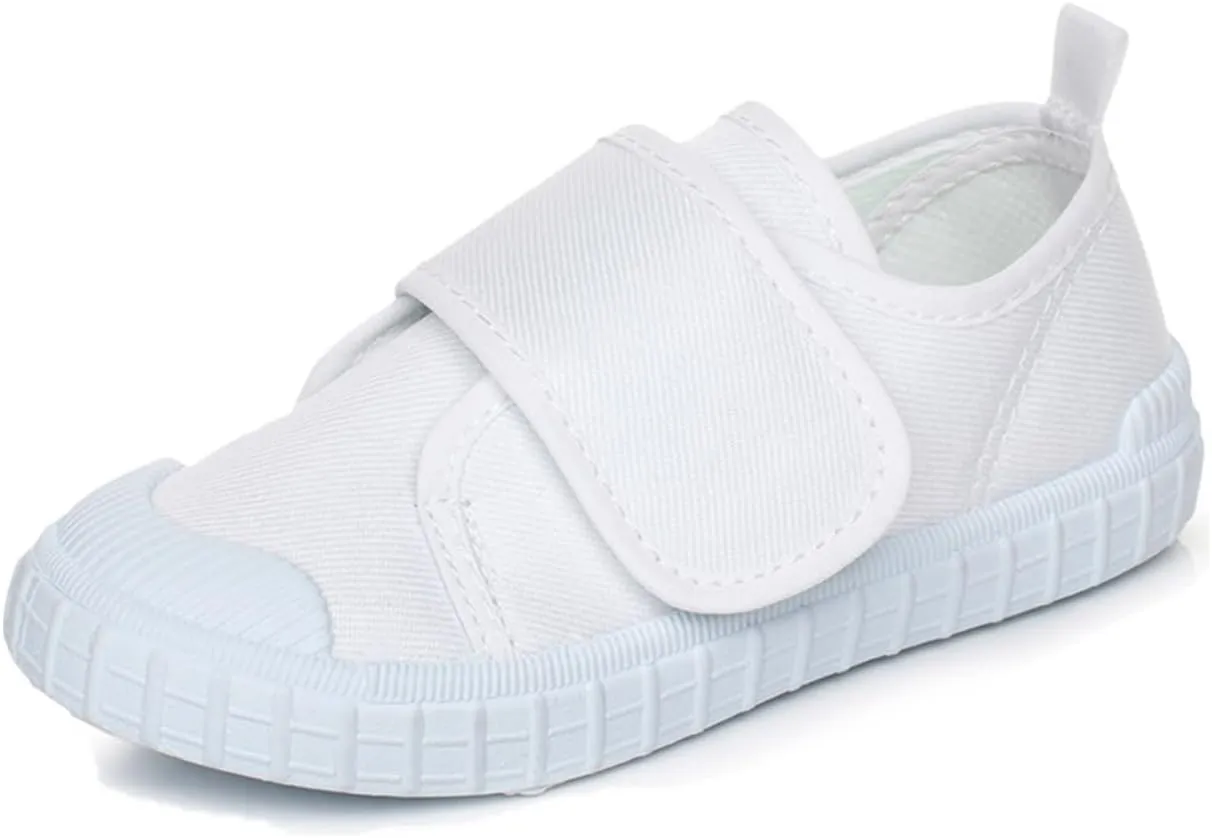 Boys Girls Canvas Sneakers Casual Low Top Slip On Flats Lightweight Comfy White Walking School Shoes