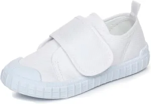 Boys Girls Canvas Sneakers Casual Low Top Slip On Flats Lightweight Comfy White Walking School Shoes