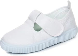 Boys Girls Canvas Sneakers Casual Low Top Slip On Flats Lightweight Comfy White Walking School Shoes