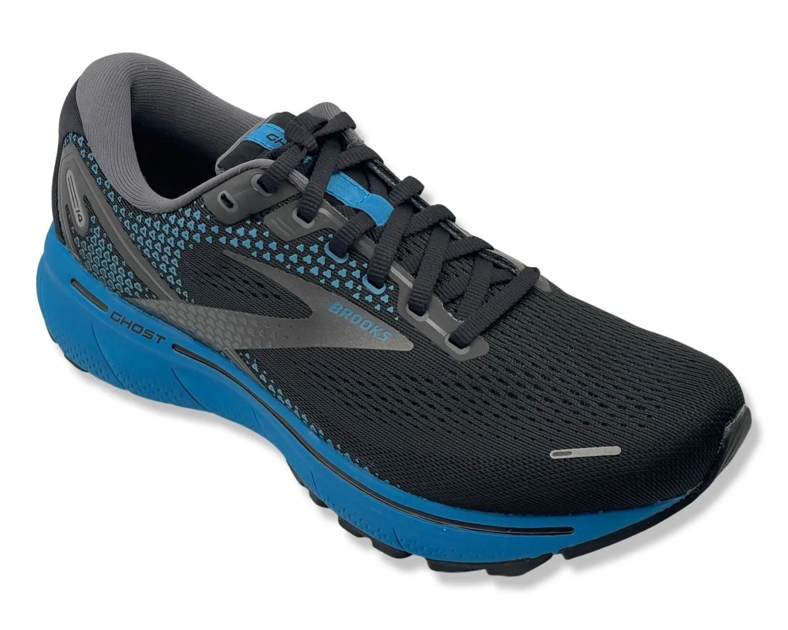Brooks Ghost 14 Wide 2E Running Sneakers In Black & Blue For Men's