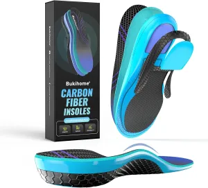 Carbon Fiber Insoles for Men & Women - Bukihome1 Pair High Arch & Rigid Support - Non-Cleated Shoes - Running, Hiking - Basketball, Volleyball, Racquet Sports - Injury Prevention - L