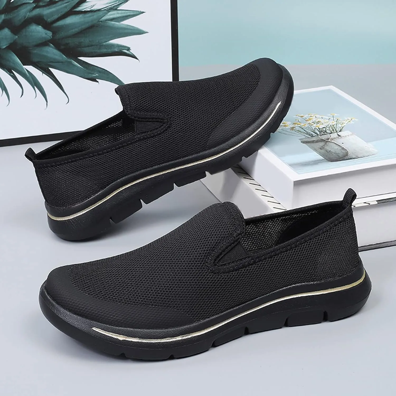 Casual Dress Shoes Men Sports Shoes Simple and Solid Color New Pattern Summer Mesh Breathable Thick Sole Comfortable