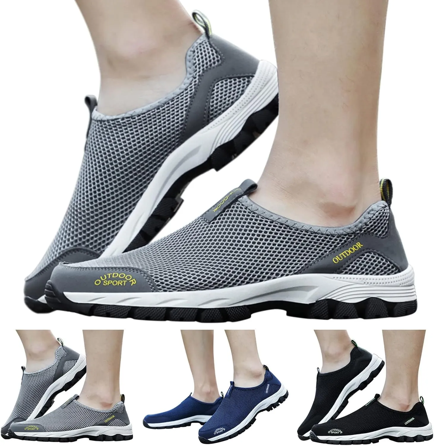Casual Shoes Lace up Fashion Spring and Summer Men Sports Shoes Flat Bottom Non Slip Outdoor Hiking Mesh