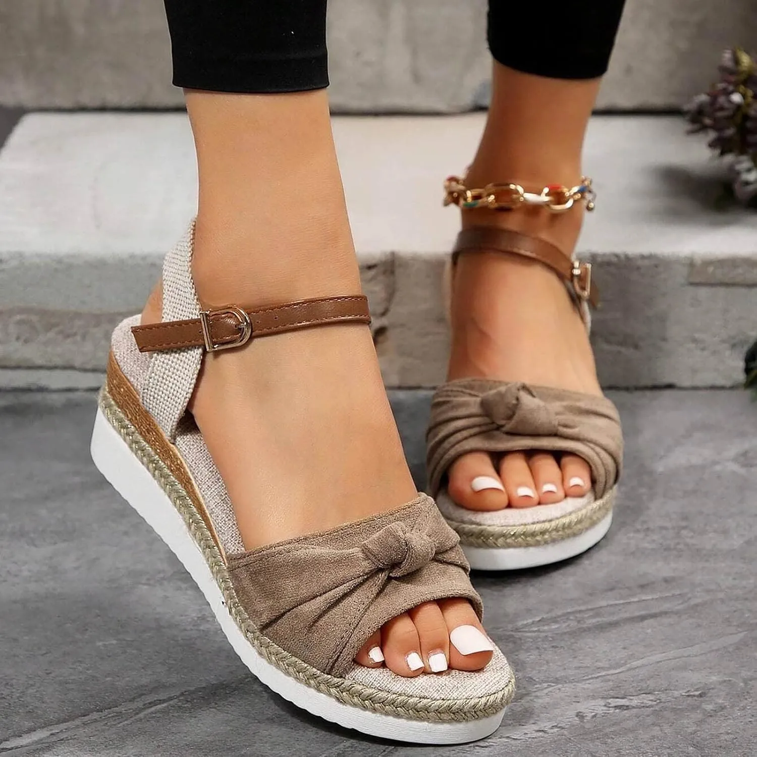 Cathalem Orthopedic Sandals for Women,Women Platform Slip on Sandals with Arch Support Wedge Sandals Summer Dressy Open Toe Beach Sandals