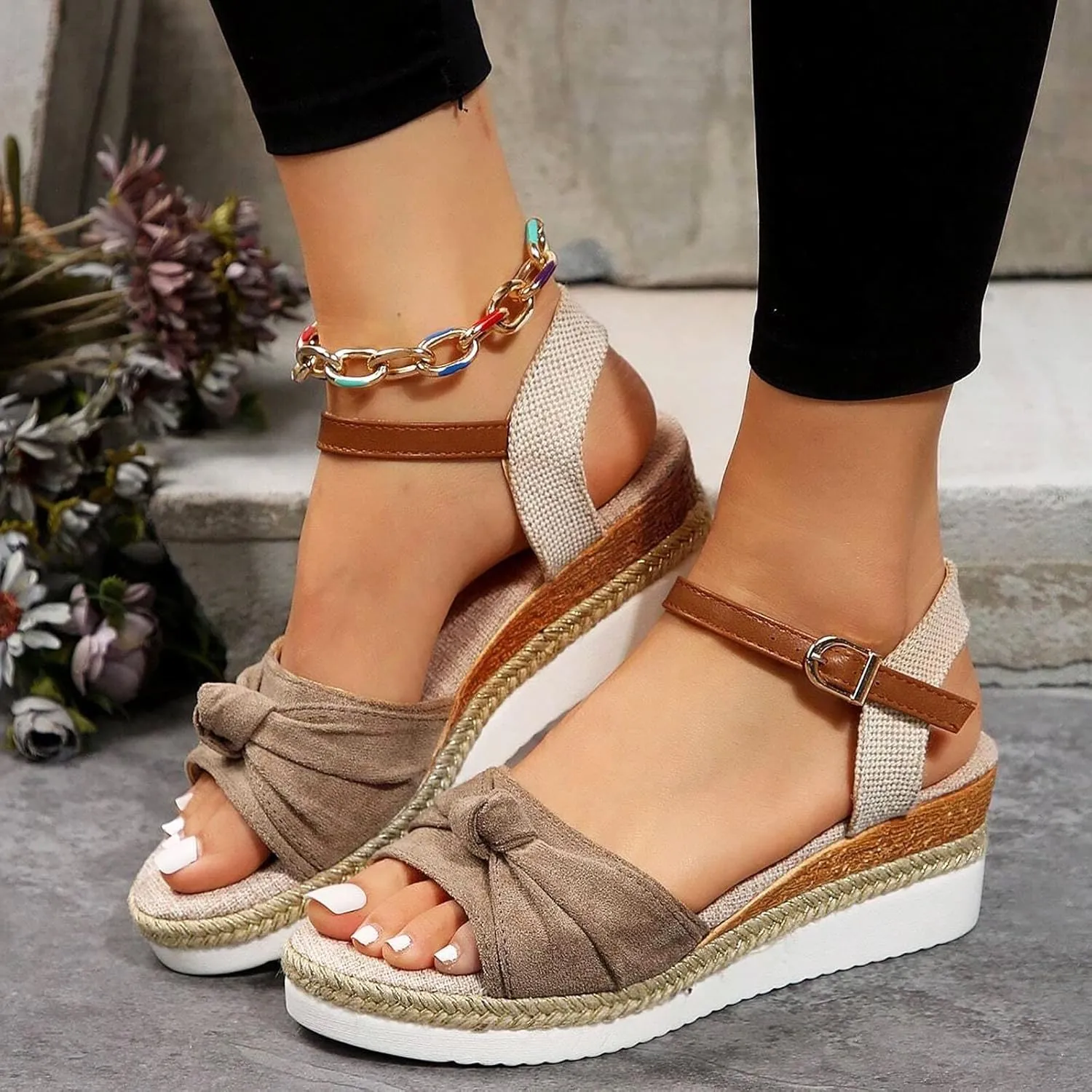 Cathalem Orthopedic Sandals for Women,Women Platform Slip on Sandals with Arch Support Wedge Sandals Summer Dressy Open Toe Beach Sandals