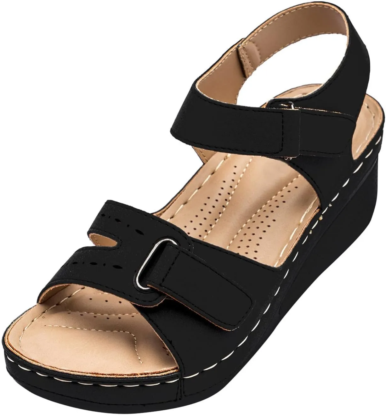 Cathalem Orthopedic Wedge Sandals for Women Summer Open Toe Ankle Strap Platform Gladiator Sandals Causal Slip on Beach Sandals