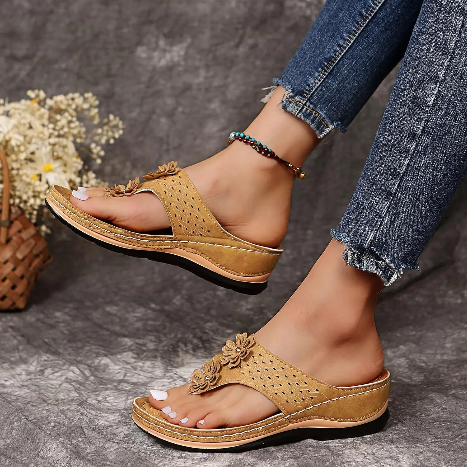 Cathalem Sandals for Women Dressy Summer, Womens Orthopedic Open Toe Sandals Platform Ankle Strap Sandals Retro Anti Slip on Shoes