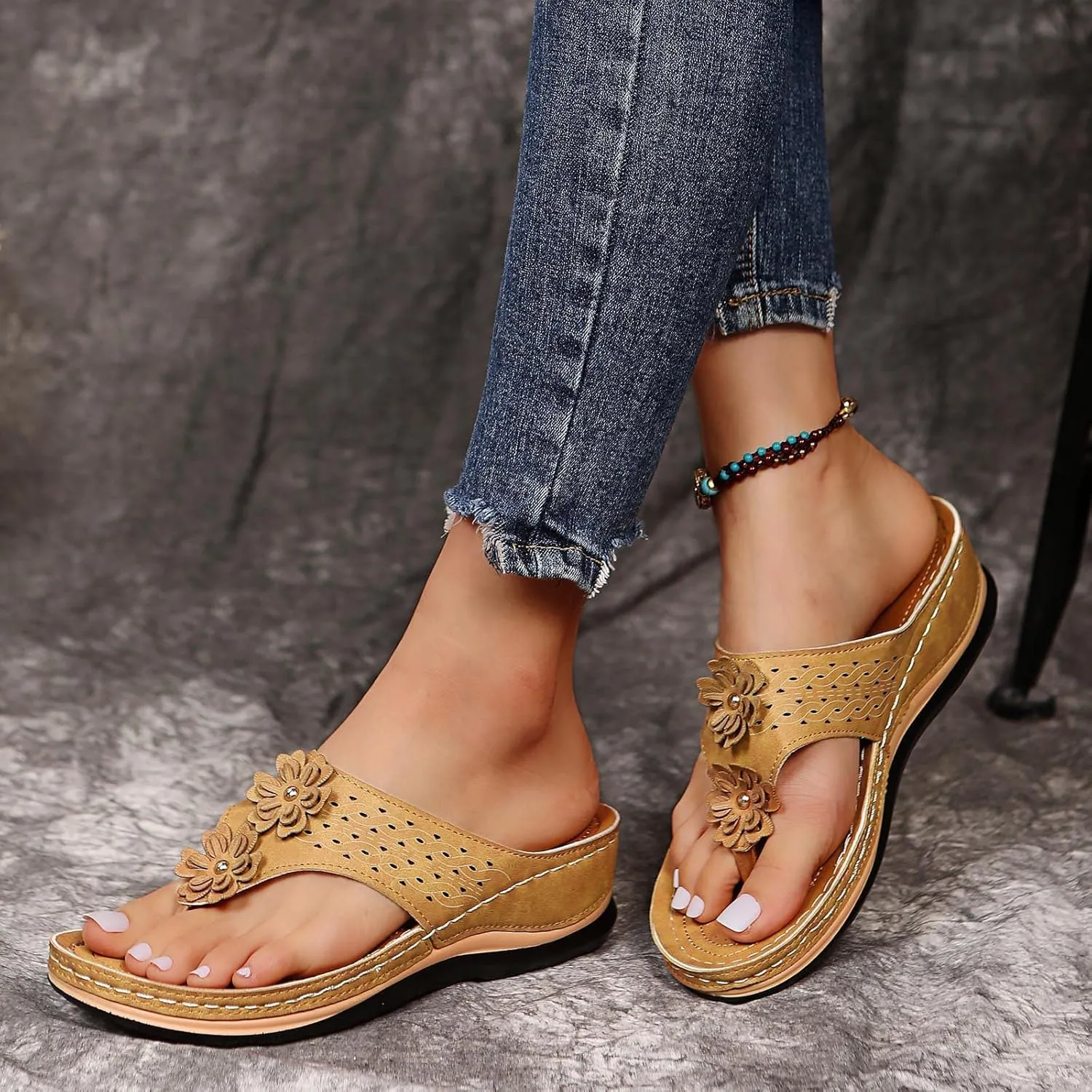 Cathalem Sandals for Women Dressy Summer, Womens Orthopedic Open Toe Sandals Platform Ankle Strap Sandals Retro Anti Slip on Shoes