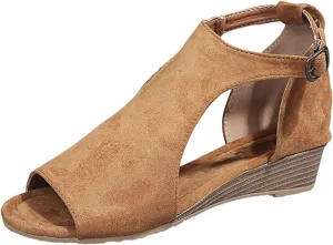 Cathalem Sandals for Women Dressy, Women's Orthopedic Suede Peep Toe Ankle Booties Cut Out Stacked Block Heel Ankle Boots Comfortable Shoes