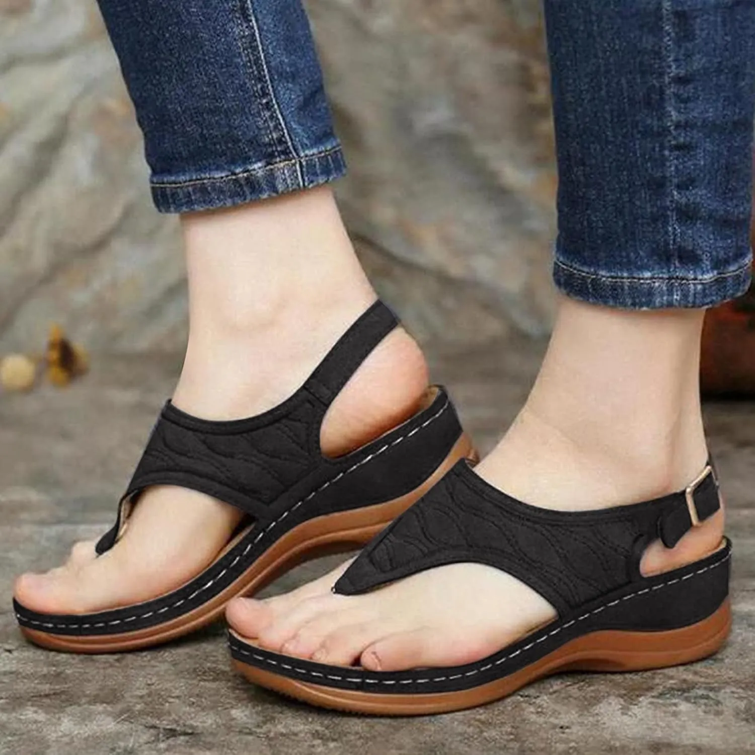 Cathalem Sandals Women Comfortable, Women Walking Slippers with Arch Support Vintage Slip On Flip Flops
