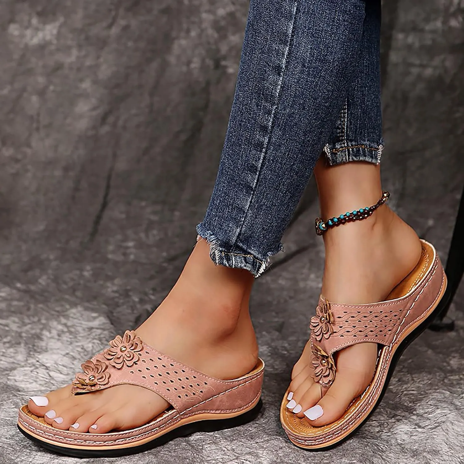 Cathalem Summer Sandals for Women 2024 Platform Arch Support Sandal Bohemian Anti-Slip Shoes Comfortable Beach Travel Sandals