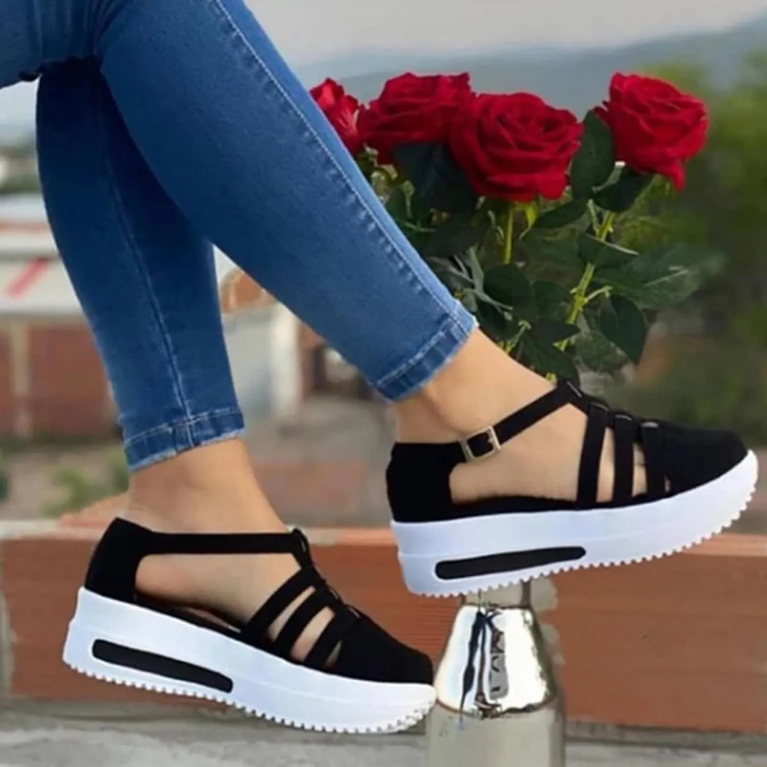 Cathalem Wedge Sandals for Women Dressy Summer 2024 Orthopedic Casual Closed Toe Sandals Ankle Strap Closed Toe Espadrilles