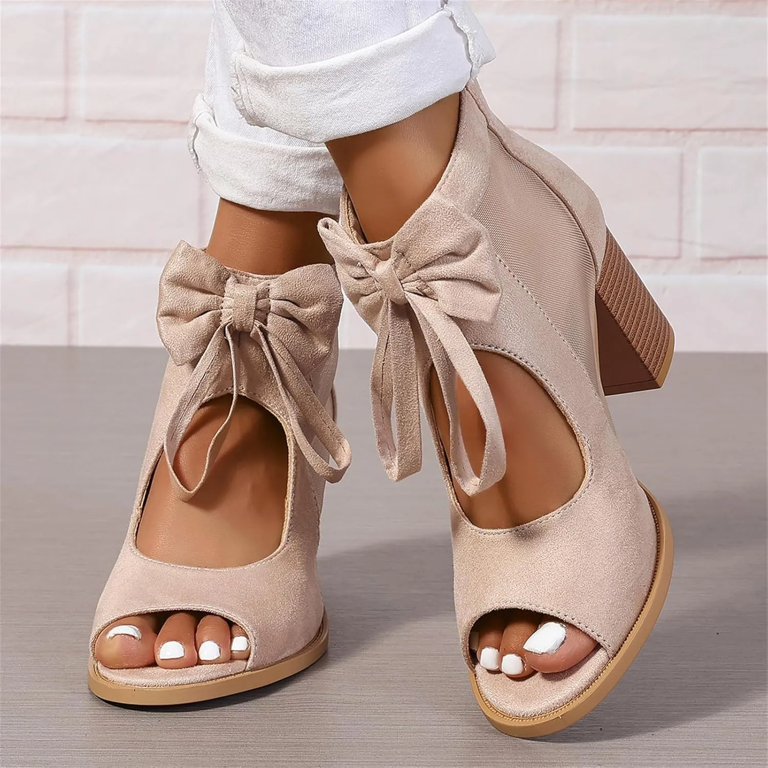 Chunky Heels for Women 2025 Summer Mash Open Toe Platform High Heel Shoes Strappy Lace Up Hollow Out Chunky High Heels Party Pump Shoes Dressy Wedding Sandals Comfortable Fashion Trendy Sandal 2025