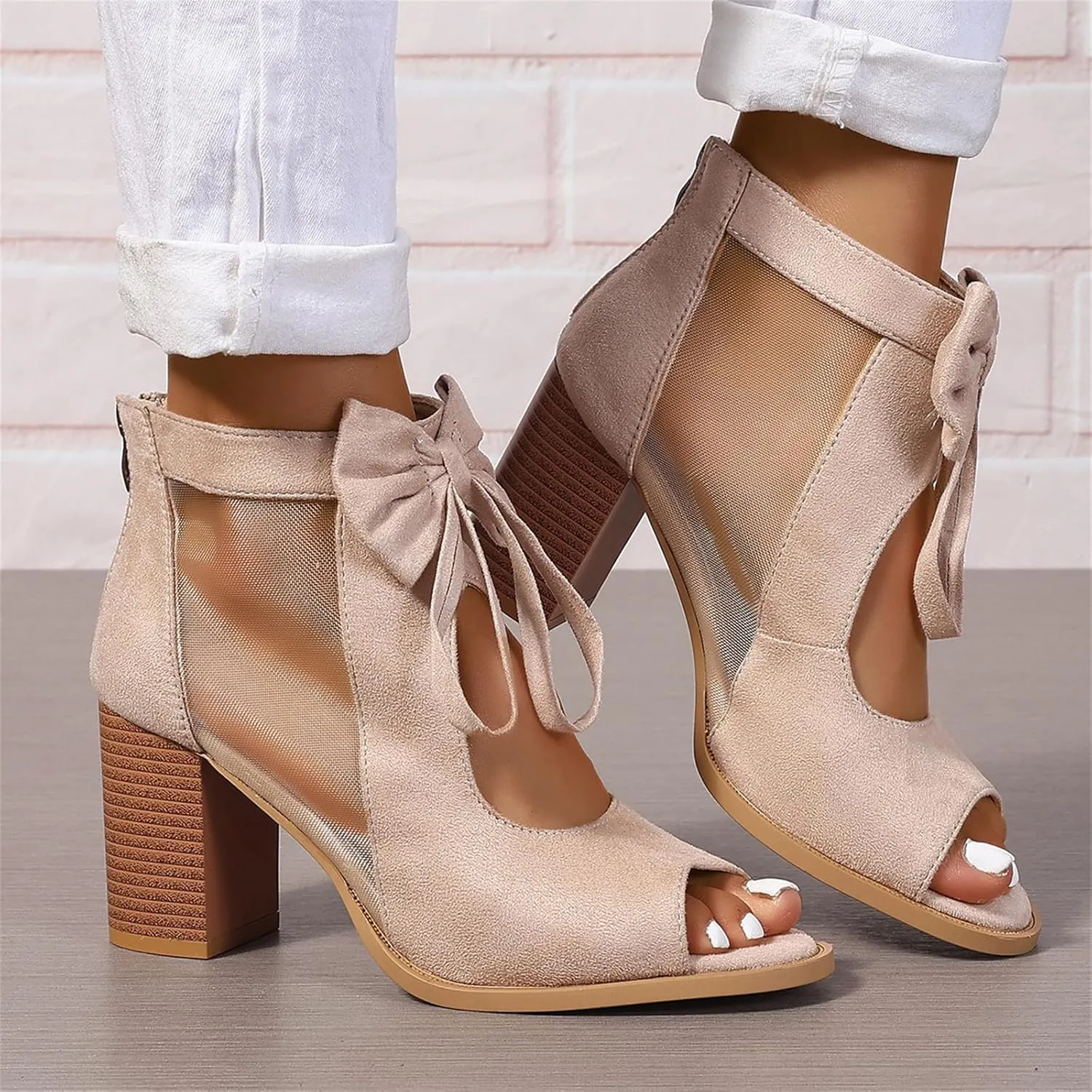 Chunky Heels for Women 2025 Summer Mash Open Toe Platform High Heel Shoes Strappy Lace Up Hollow Out Chunky High Heels Party Pump Shoes Dressy Wedding Sandals Comfortable Fashion Trendy Sandal 2025