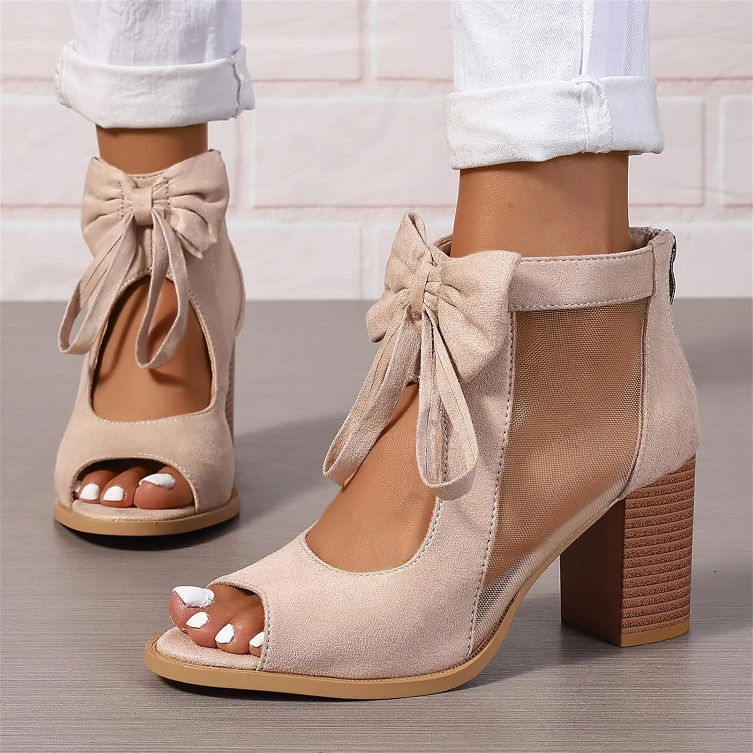 Chunky Heels for Women 2025 Summer Mash Open Toe Platform High Heel Shoes Strappy Lace Up Hollow Out Chunky High Heels Party Pump Shoes Dressy Wedding Sandals Comfortable Fashion Trendy Sandal 2025