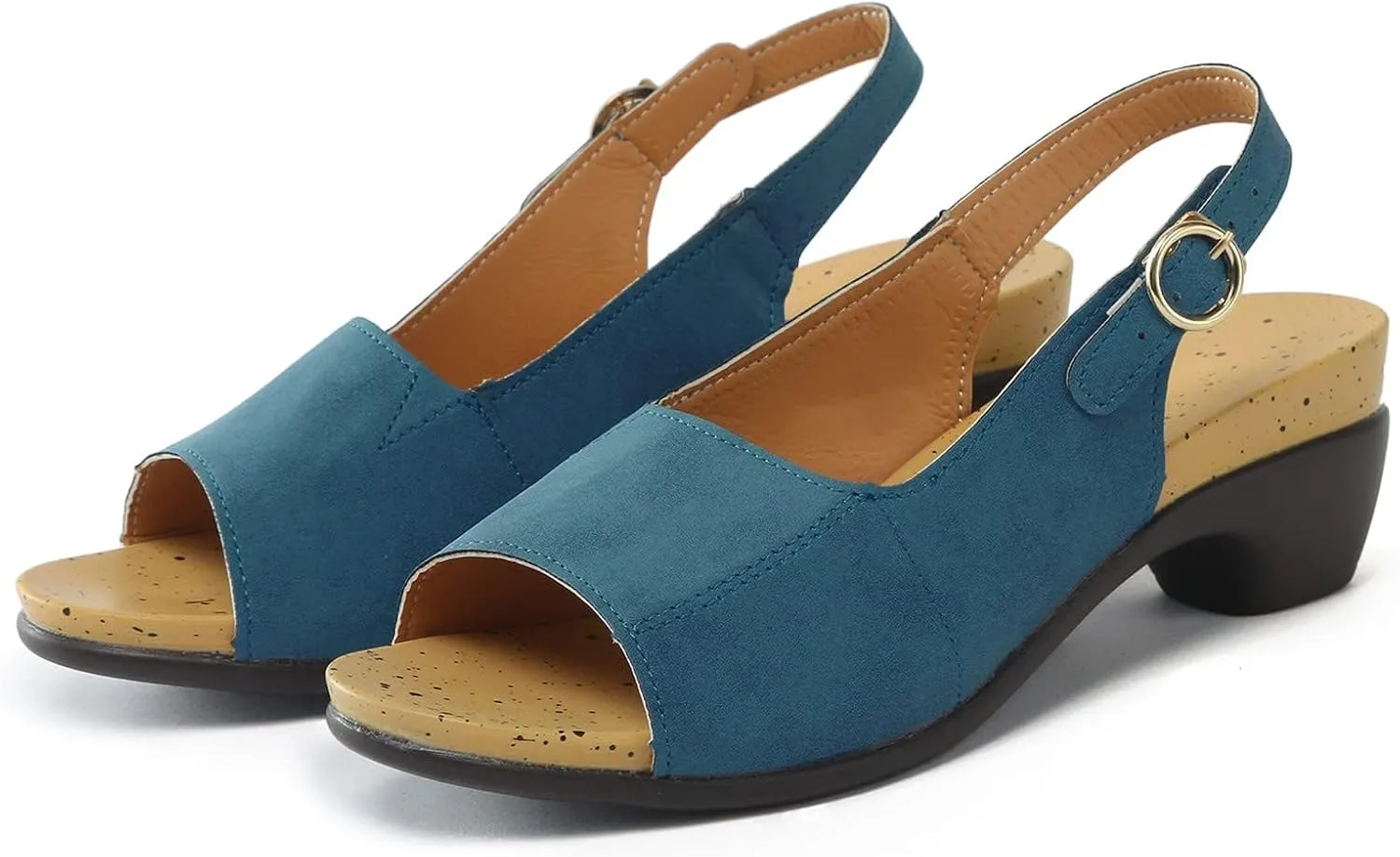 Chunky Sandals for Women 2025 Open Toe Heeled Orthotic Sandals Open Toe Fish Mouth Shoes Adjustable Ankle Strap Buckle Sandal Cushion Slip-On Comfortable Slingback