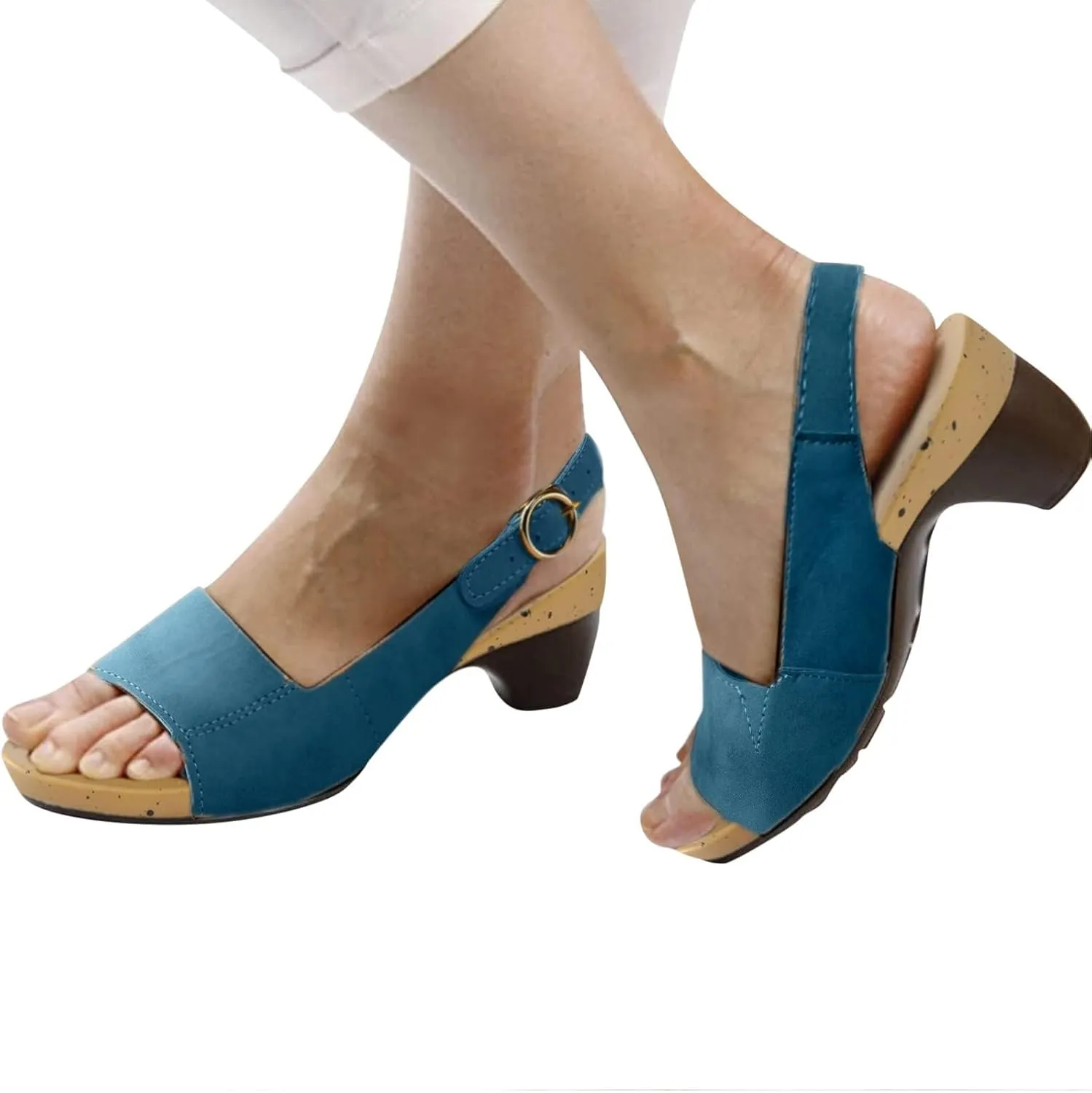 Chunky Sandals for Women 2025 Open Toe Heeled Orthotic Sandals Open Toe Fish Mouth Shoes Adjustable Ankle Strap Buckle Sandal Cushion Slip-On Comfortable Slingback