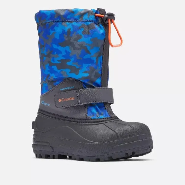 Columbia Big Kids Powderbug Forty Print Boot - Shark, Tangy Orange