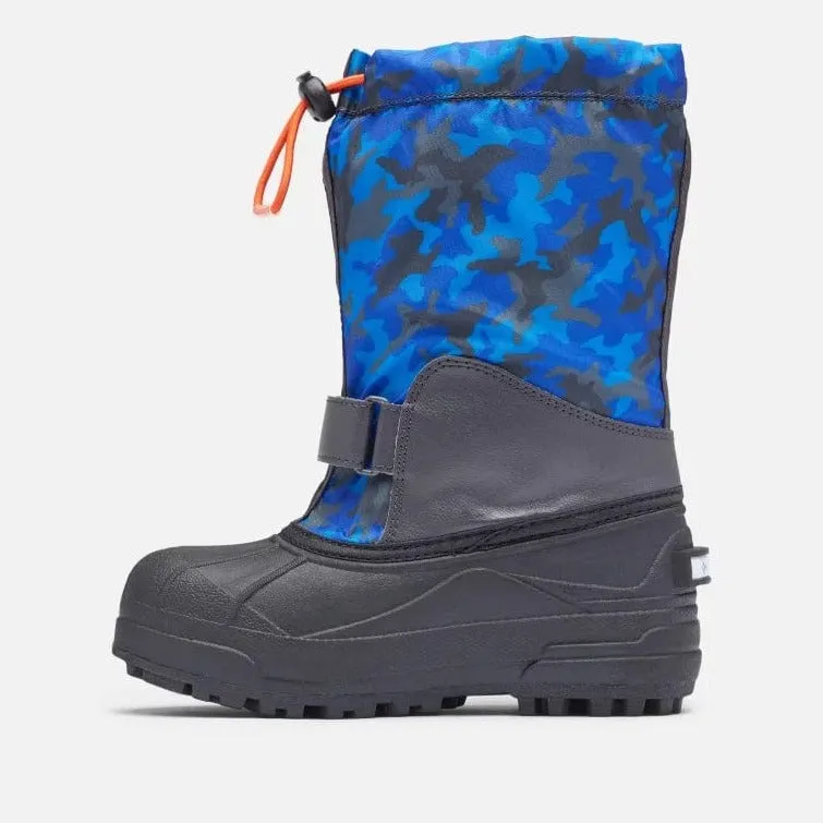 Columbia Big Kids Powderbug Forty Print Boot - Shark, Tangy Orange