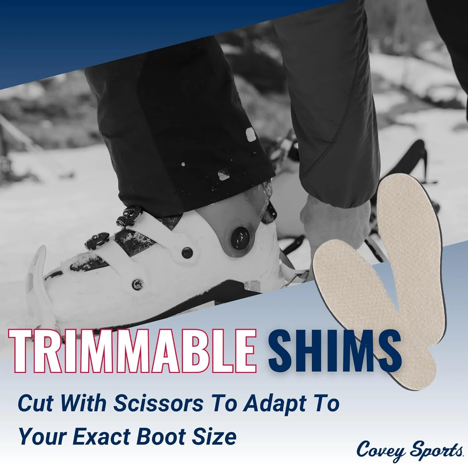 Covey Sports Ski Boot Shim Insoles for Volume Adjustment - 1/8" Thick Polyester Inserts Under Boots Liner - Trimmable Ski & Snowboard Insoles for Enhanced Comfort - USA-Made Fit Solution