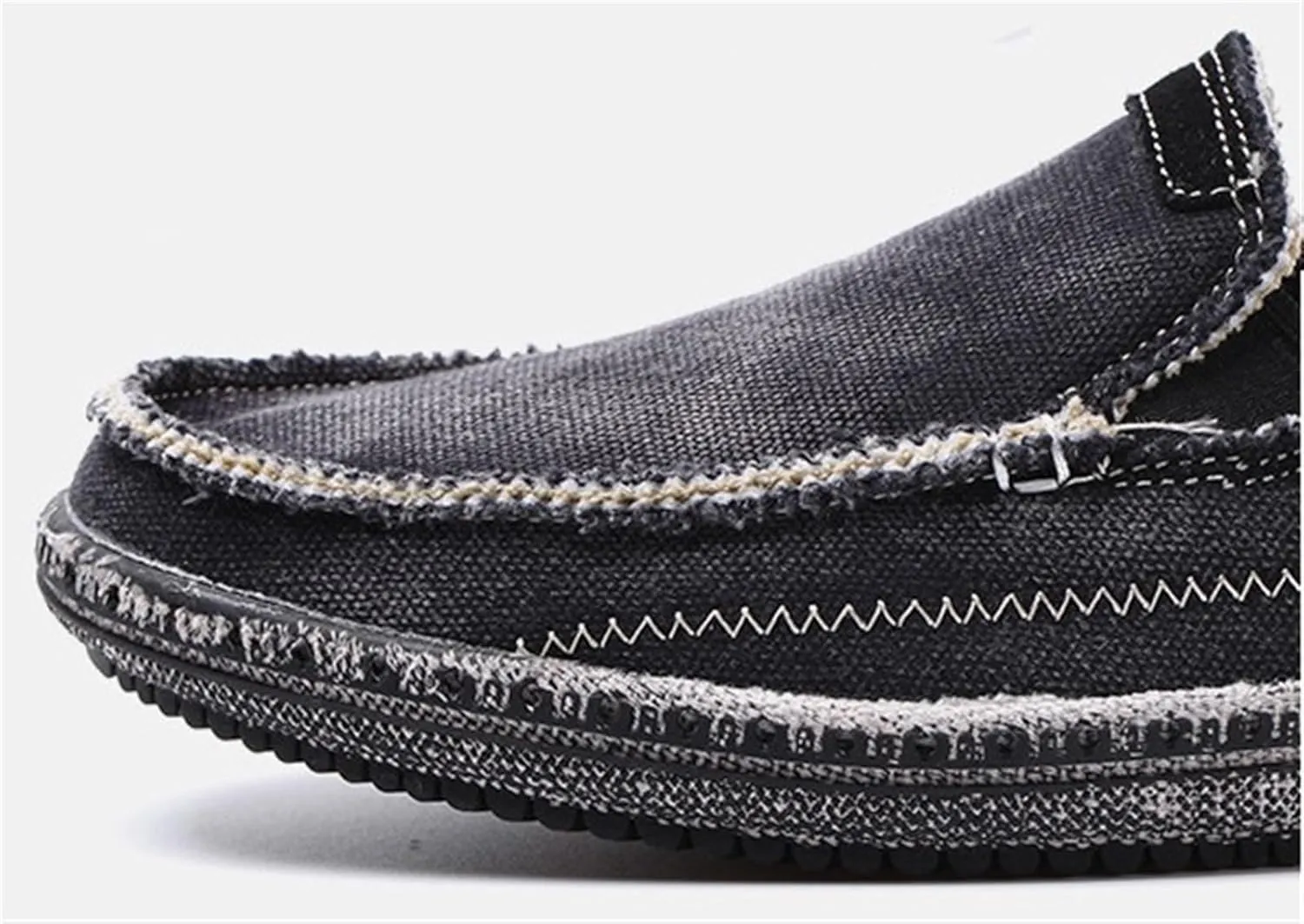 Denim Cloth Washed Loafers for Men's Vintage Slip On Round top Lightweight Casual Shoes Low Top WearResistant Elastic Band Walking Flat Slippers