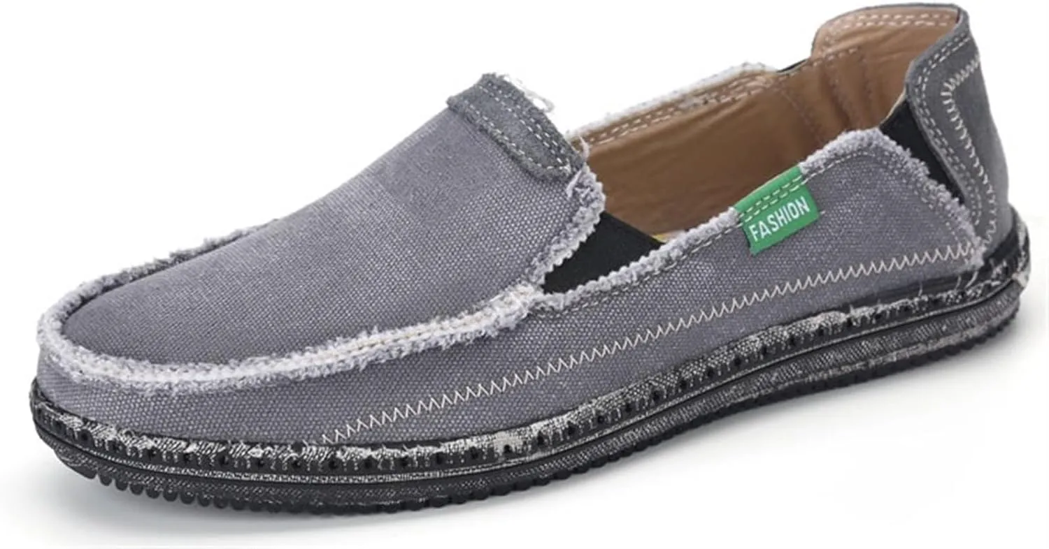 Denim Cloth Washed Loafers for Men's Vintage Slip On Round top Lightweight Casual Shoes Low Top WearResistant Elastic Band Walking Flat Slippers